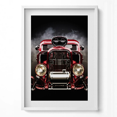 Függőleges kép keretben Régi piros autó frontja