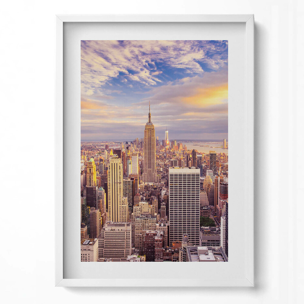 Függőleges kép keretben New York-i városkép naplementében