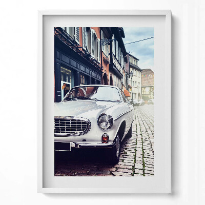 Függőleges kép keretben Fehér klasszikus autó városi utca