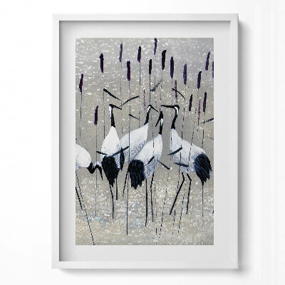 Függőleges kép keretben Rózsás gólyák vízparton