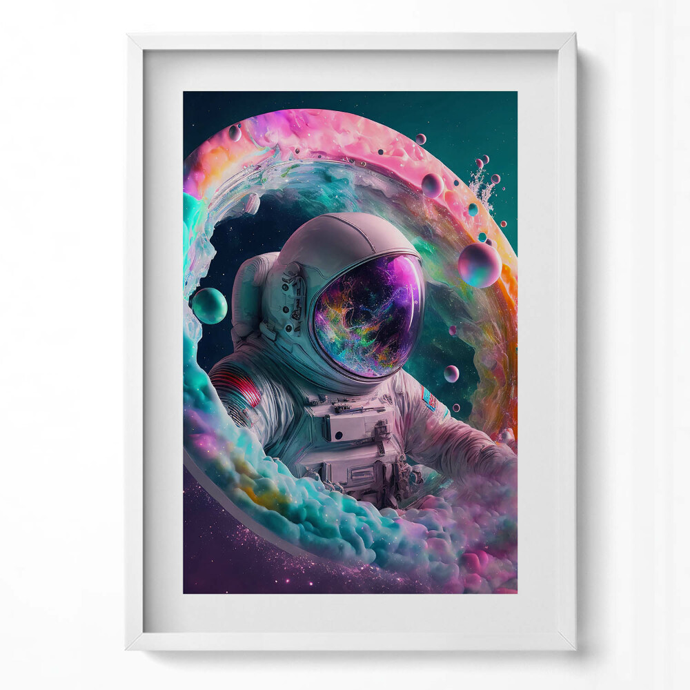 Függőleges kép keretben Űrhajós színes galaxisban