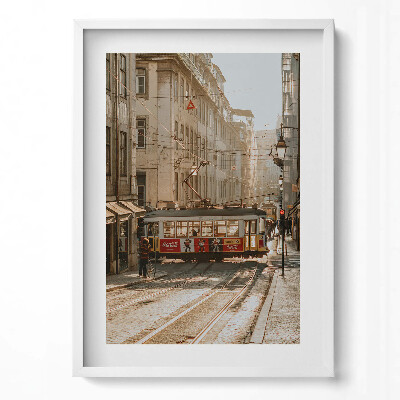 Függőleges kép keretben Városi utca villamossal