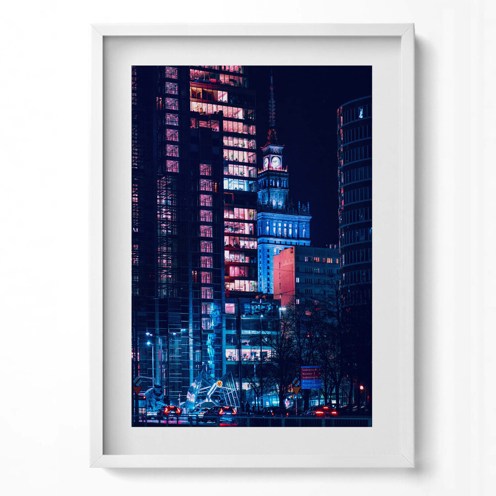 Függőleges kép keretben Modern városi táj éjszakai fények