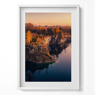 Függőleges kép keretben Tó és őszi táj