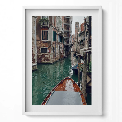 Függőleges kép keretben Velencei csatorna motorcsónak