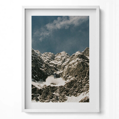 Függőleges kép keretben Havas hegycsúcsok kék ég