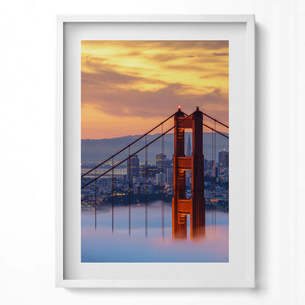 Függőleges kép keretben Aranyló naplemente Golden Gate híd