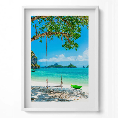 Függőleges kép keretben Tengerparti hinta zöld fák