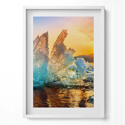 Függőleges kép keretben Jéghegyek naplementében