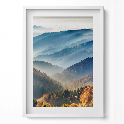 Függőleges kép keretben Hegyek és erdők ködben