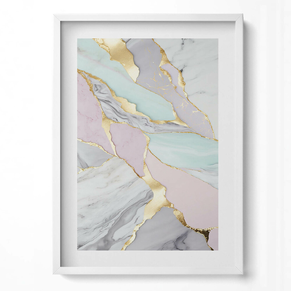Függőleges kép keretben Absztrakt márvány mintázat arany részletekkel