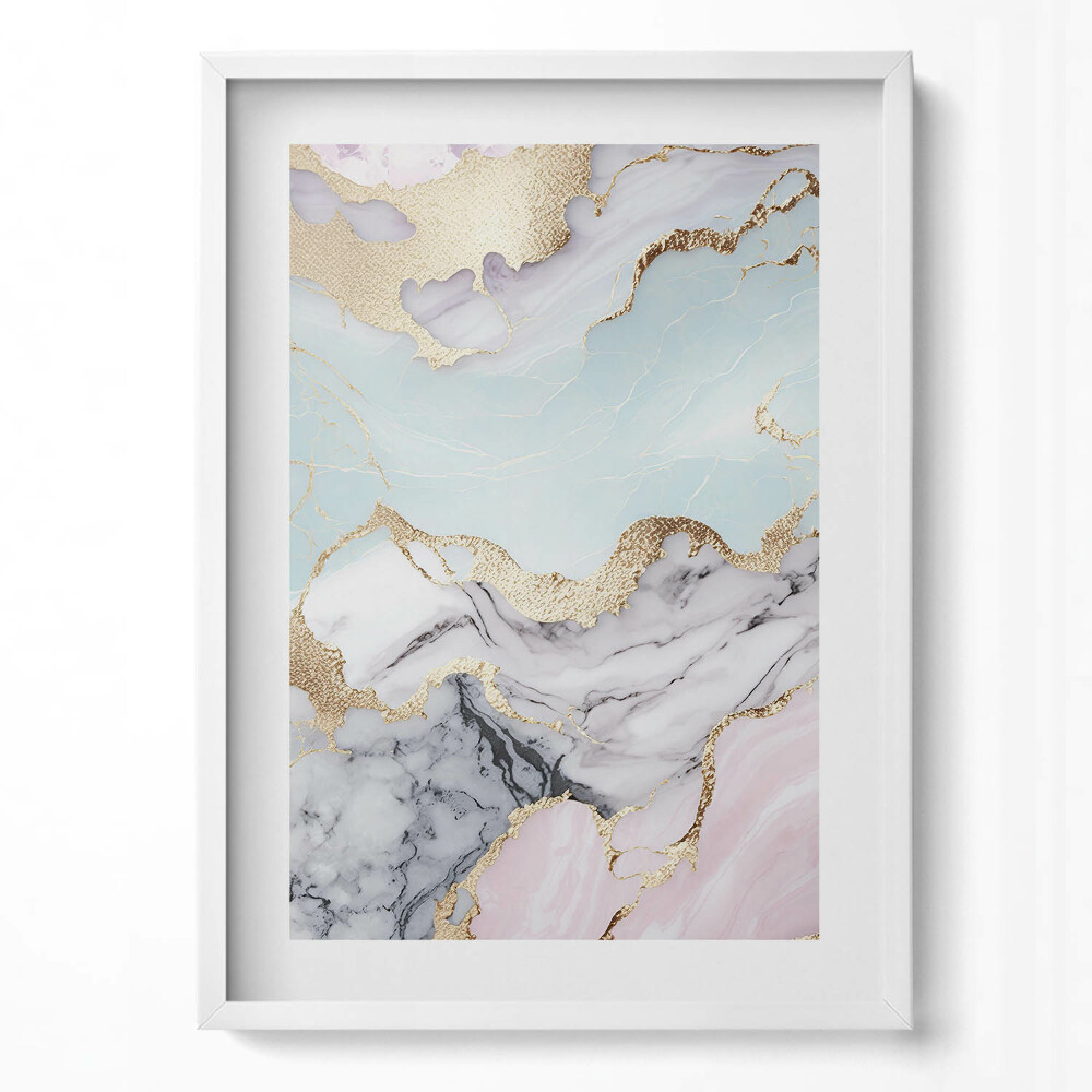 Függőleges kép keretben Absztrakt táj pasztell színek arany részletek