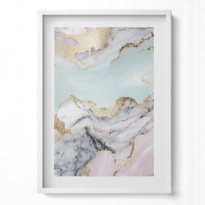Függőleges kép keretben Absztrakt táj pasztell színek arany részletek