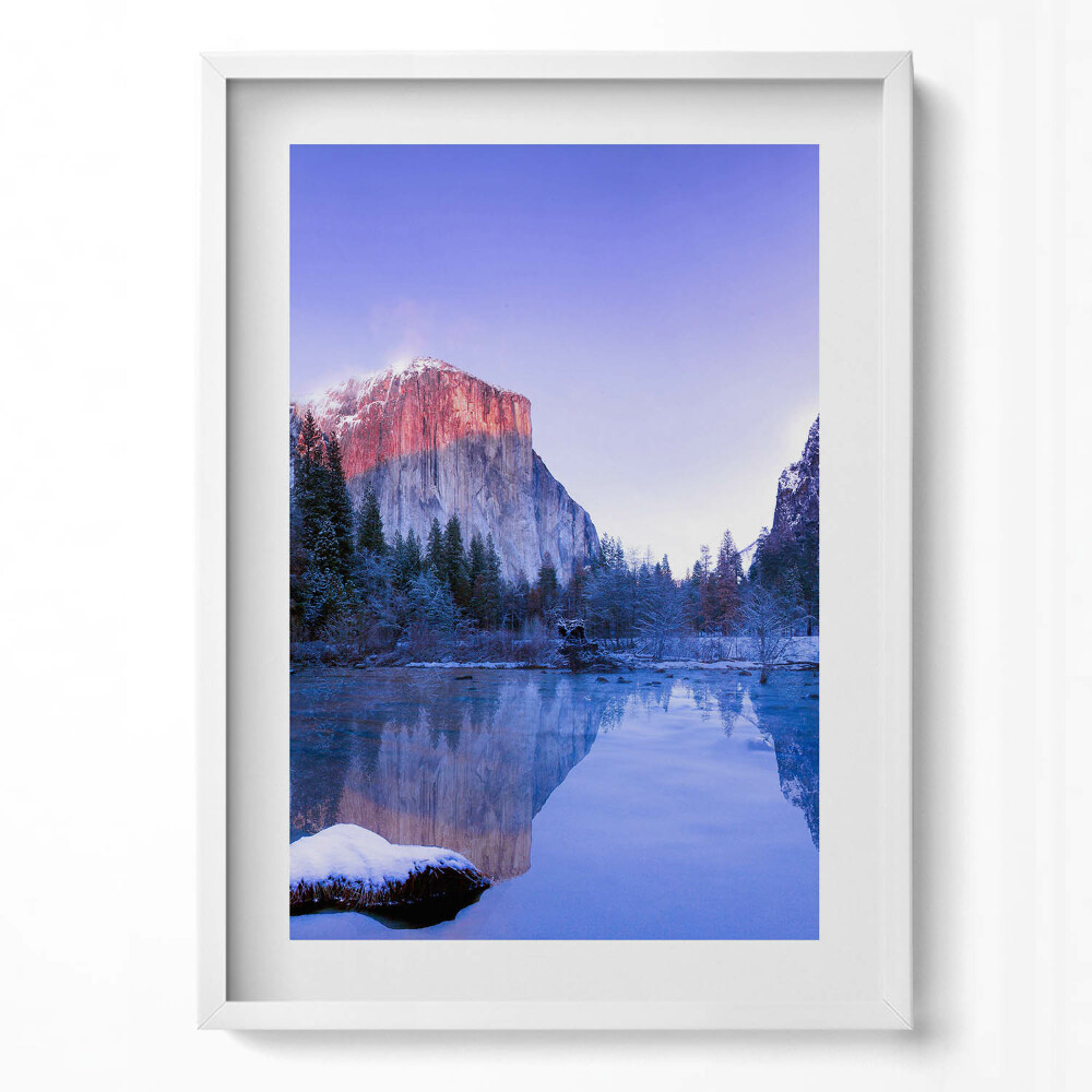 Függőleges kép keretben Hegyek tó naplemente