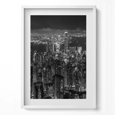 Függőleges kép keretben Fekete-fehér városkép éjszaka