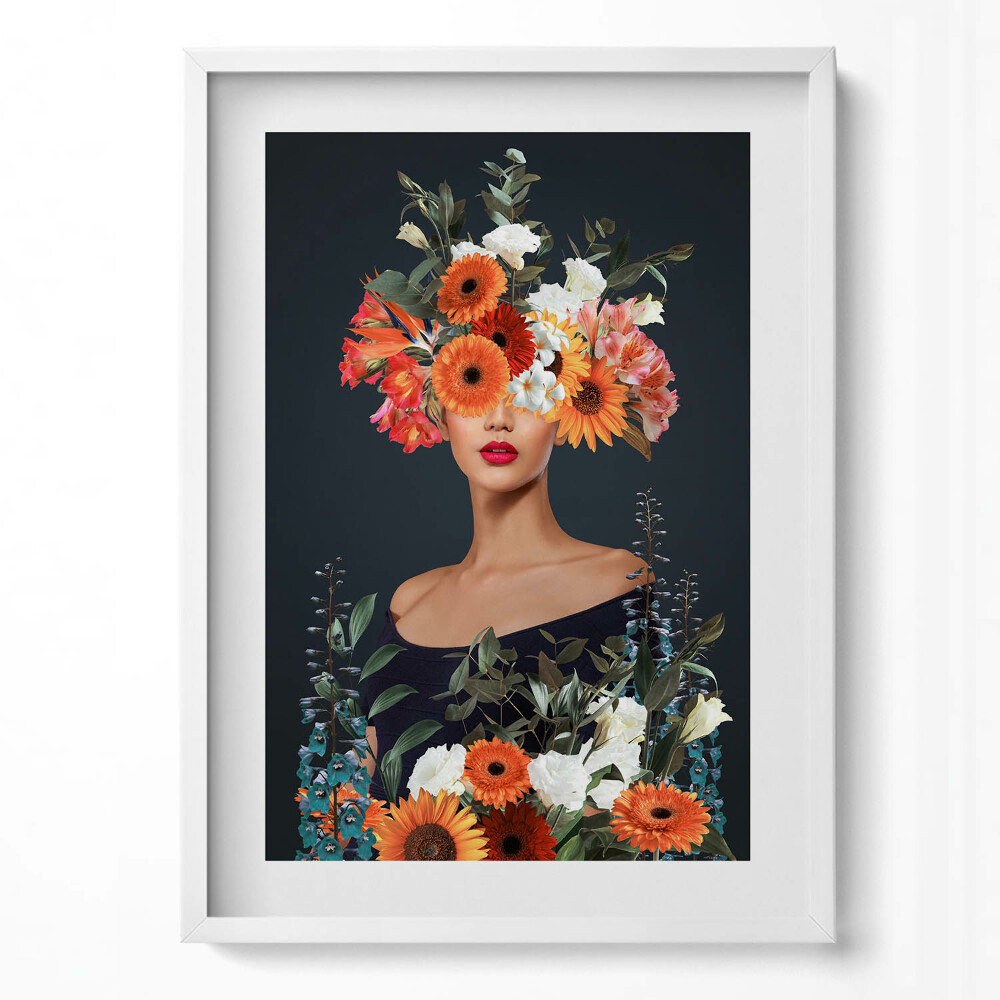 Függőleges kép keretben Virágokkal díszített női arc