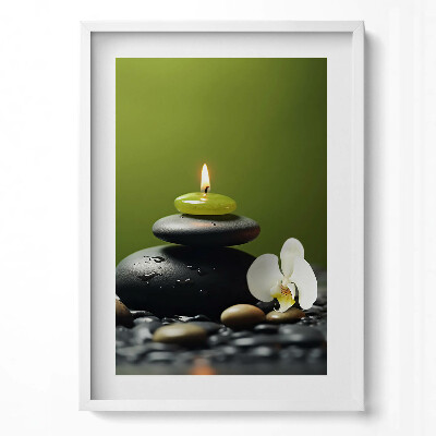 Függőleges kép keretben Kavicsok gyertya virág