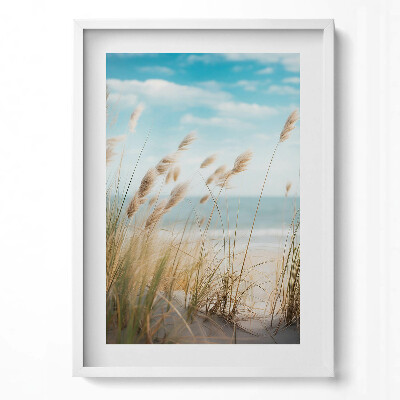 Függőleges kép keretben Tengerparti nádas világos ég