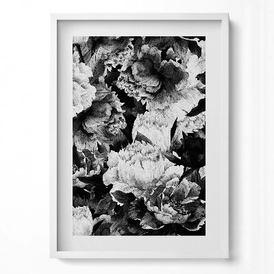 Függőleges kép keretben Fekete-fehér virágmintázat