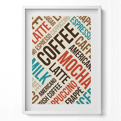 Függőleges kép keretben Kávéfajták színes feliratai