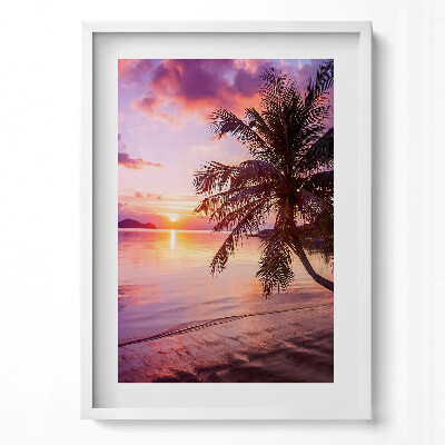 Függőleges kép keretben Tengerparti naplemente pálmafával