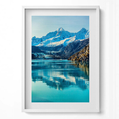 Függőleges kép keretben Havas hegyek tükörsima tó