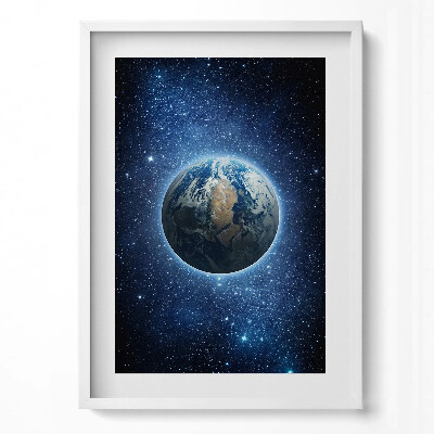 Függőleges kép keretben Föld bolygó csillagos háttérben