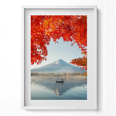 Függőleges kép keretben Tó hegy őszi falevelek