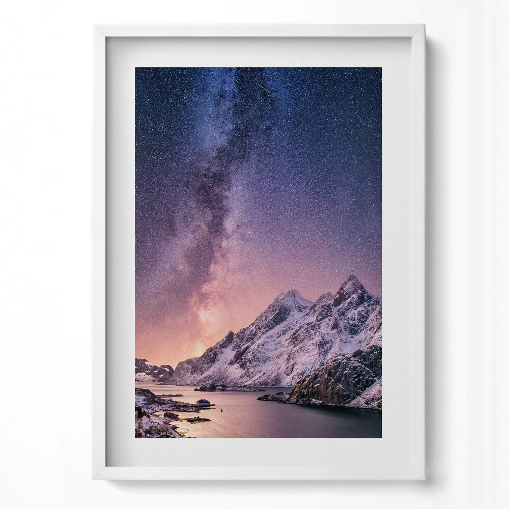 Függőleges kép keretben Hegyek és csillagos égbolt