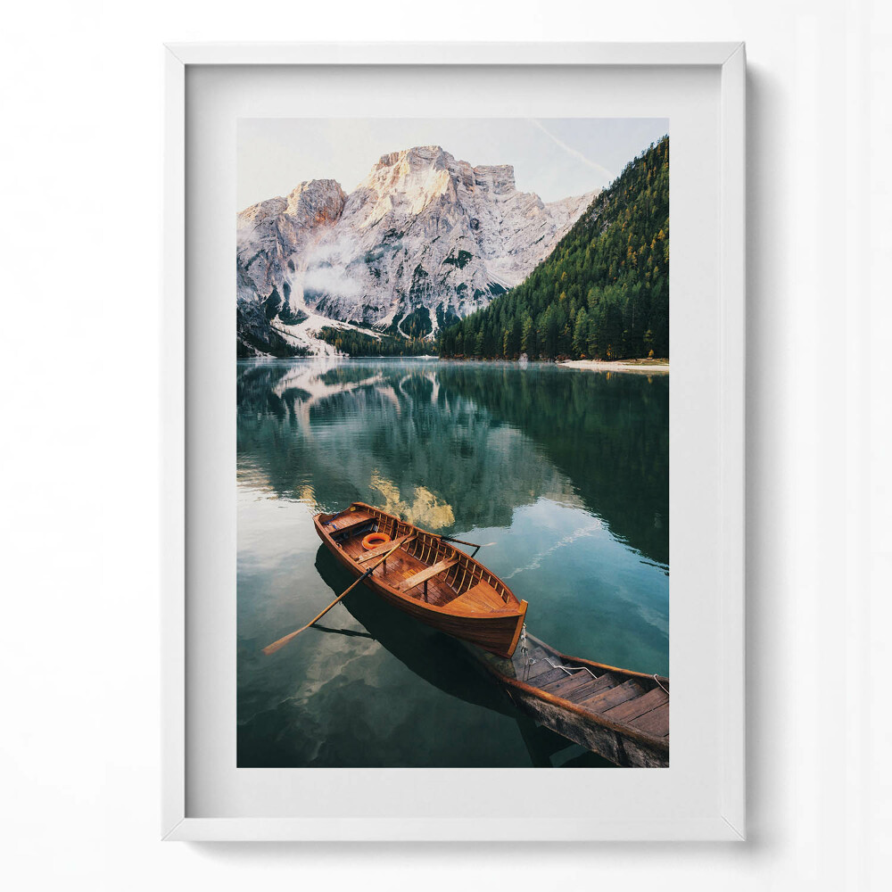 Függőleges kép keretben Tó hegyek csónak