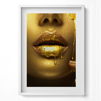 Függőleges kép keretben Aranyszínű ajkak csepegő folyadék