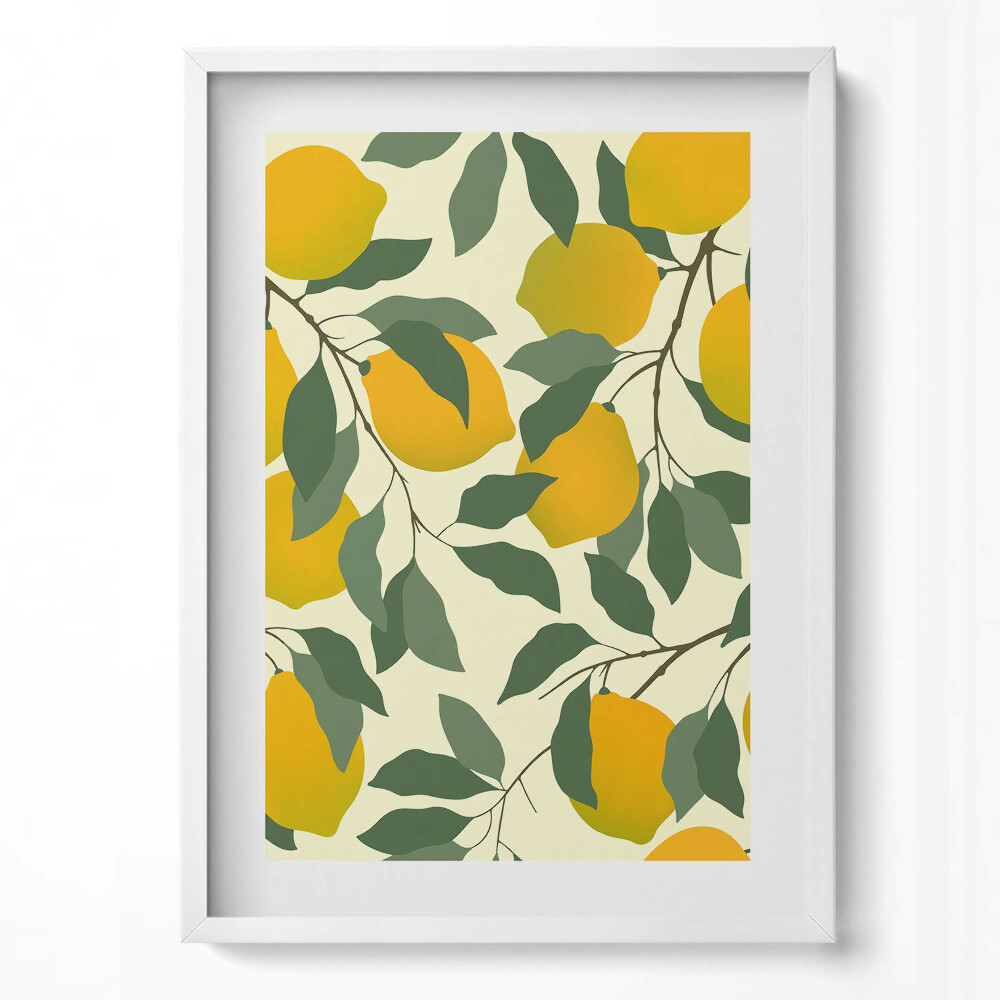 Függőleges kép keretben Citromok és levelek mintája