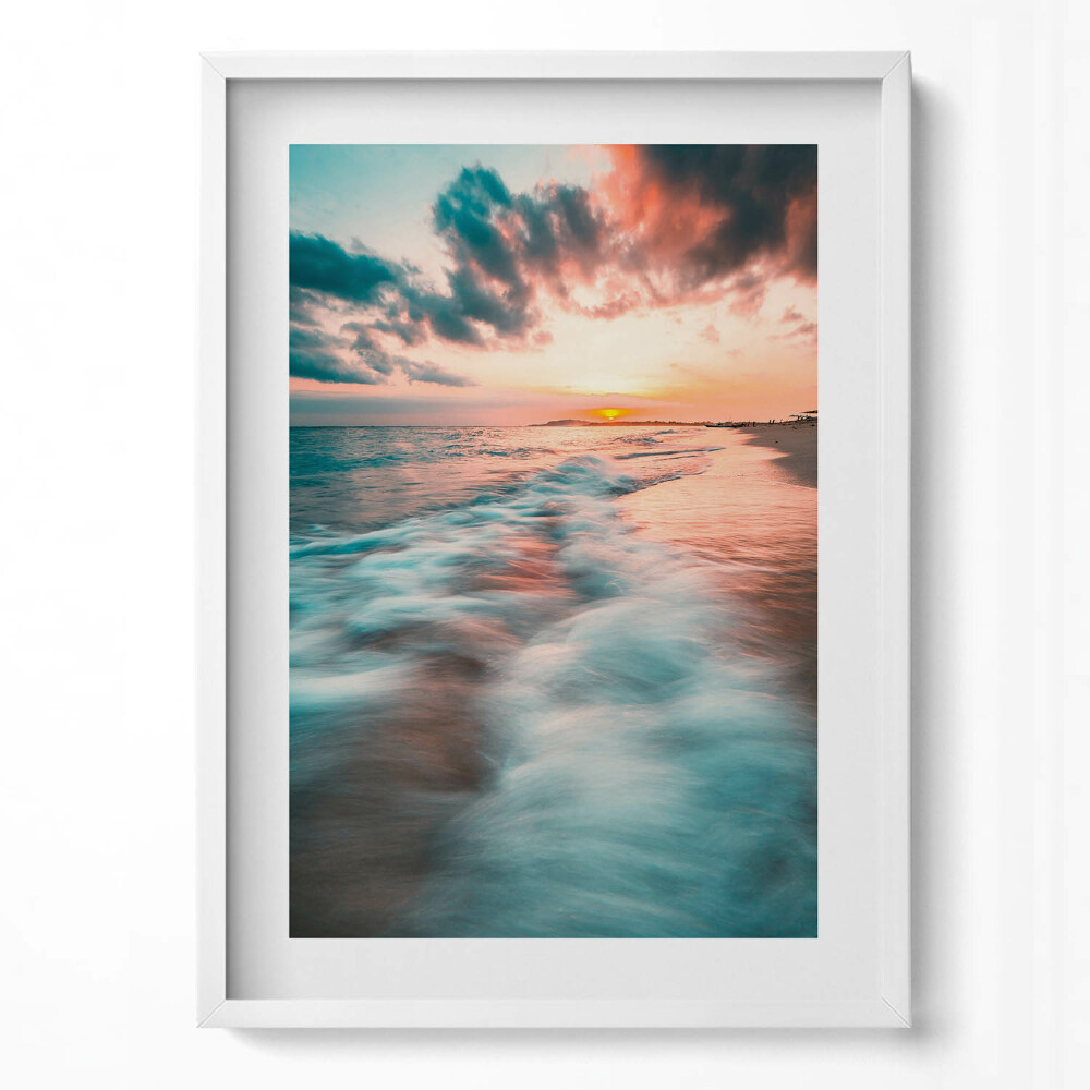 Függőleges kép keretben Naplemente a tengerparton