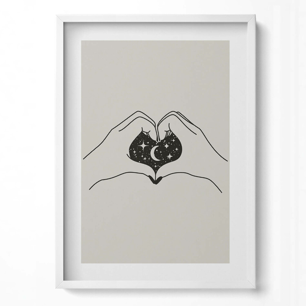 Függőleges kép keretben Csillagos égbolt és hold szív alakban