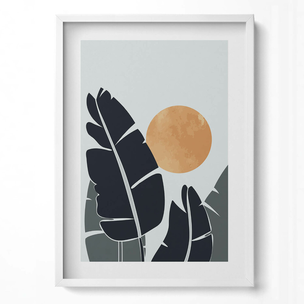 Függőleges kép keretben Napos táj levélmotívumokkal