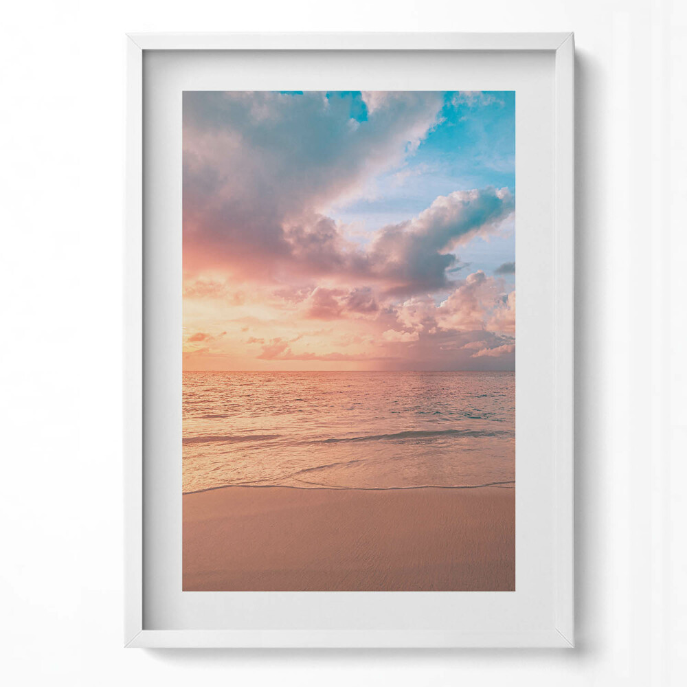 Függőleges kép keretben Naplemente a tengerparton