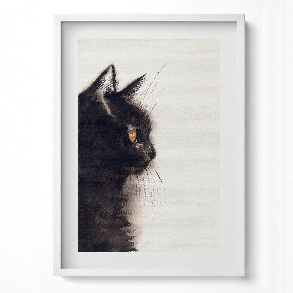 Függőleges kép keretben Fekete macska profilja