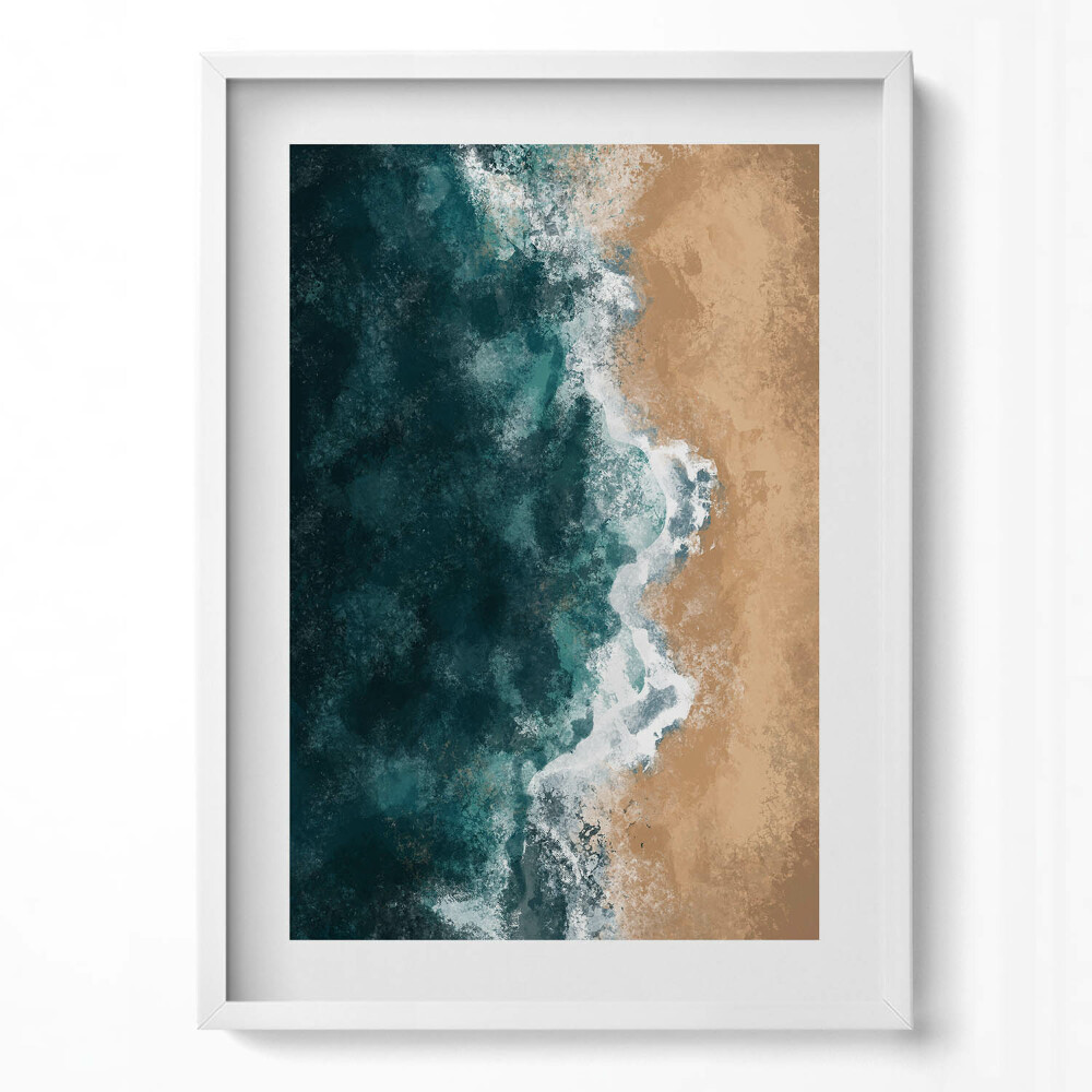 Függőleges kép keretben Tengerparti táj hullámok és homok