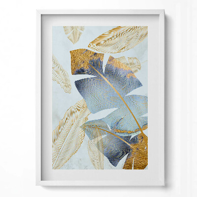 Függőleges kép keretben Aranyozott levelek és kék árnyalatok