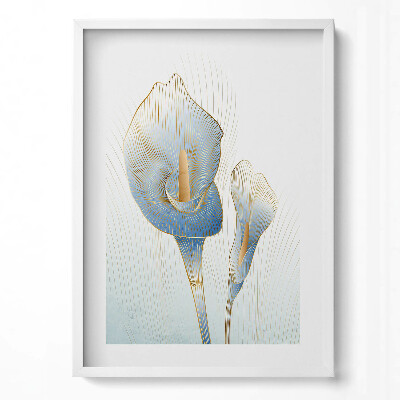 Függőleges kép keretben Absztrakt virágmotívum arany és kék színekben