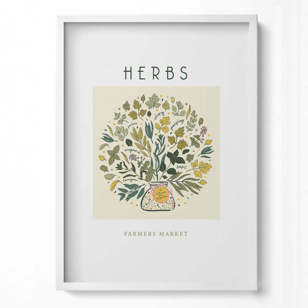 Függőleges kép keretben Fűszernövények és virágok