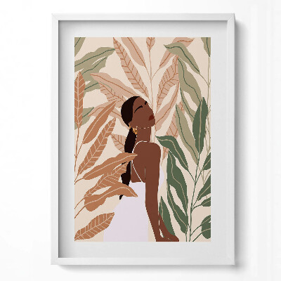 Függőleges kép keretben Női alak zöld levelek absztrakt stílus