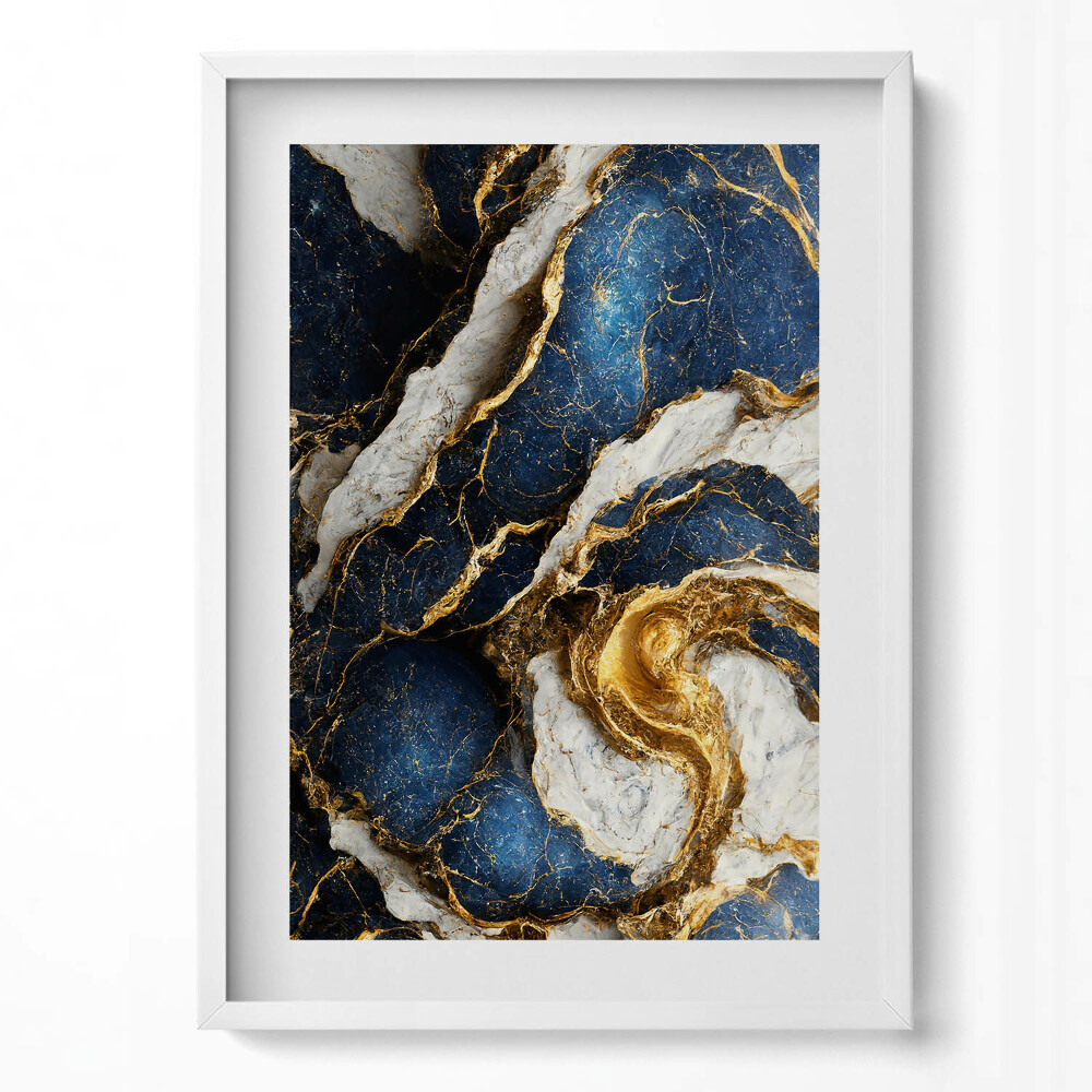 Függőleges kép keretben Kék és arany márvány mintázat