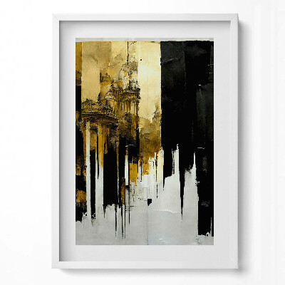 Függőleges kép keretben Absztrakt épületmotívum arany és fekete színekben