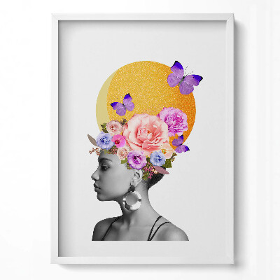 Függőleges kép keretben Virágokkal díszített női profil