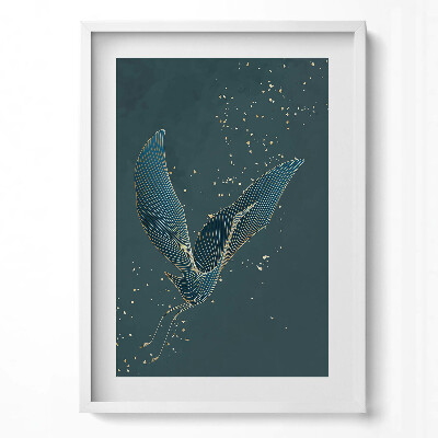 Függőleges kép keretben Absztrakt madárformák arany vonalak