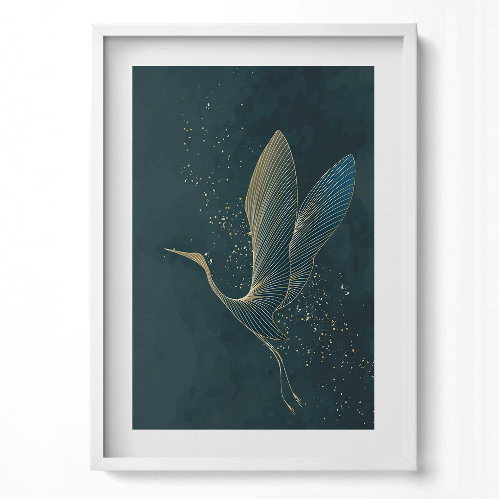 Függőleges kép keretben Aranyvonallal ábrázolt gólya