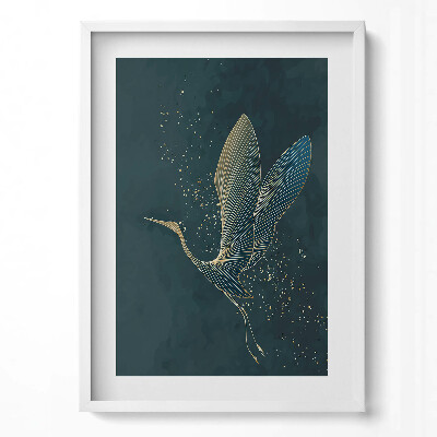 Függőleges kép keretben Aranyvonallal ábrázolt gólya