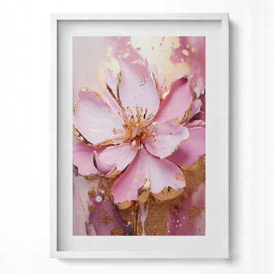 Függőleges kép keretben Rózsaszín virág arany részletekkel