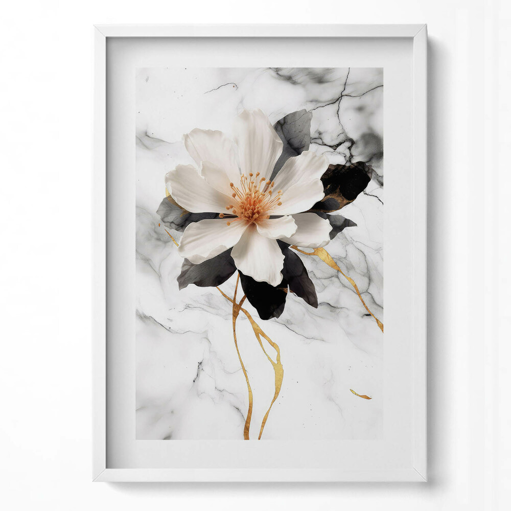 Függőleges kép keretben Fehér virág márvány háttér